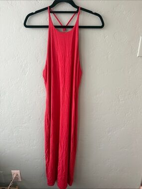 T by Alexander Wang Red Coral Maxi Dress with Crossed Back Straps